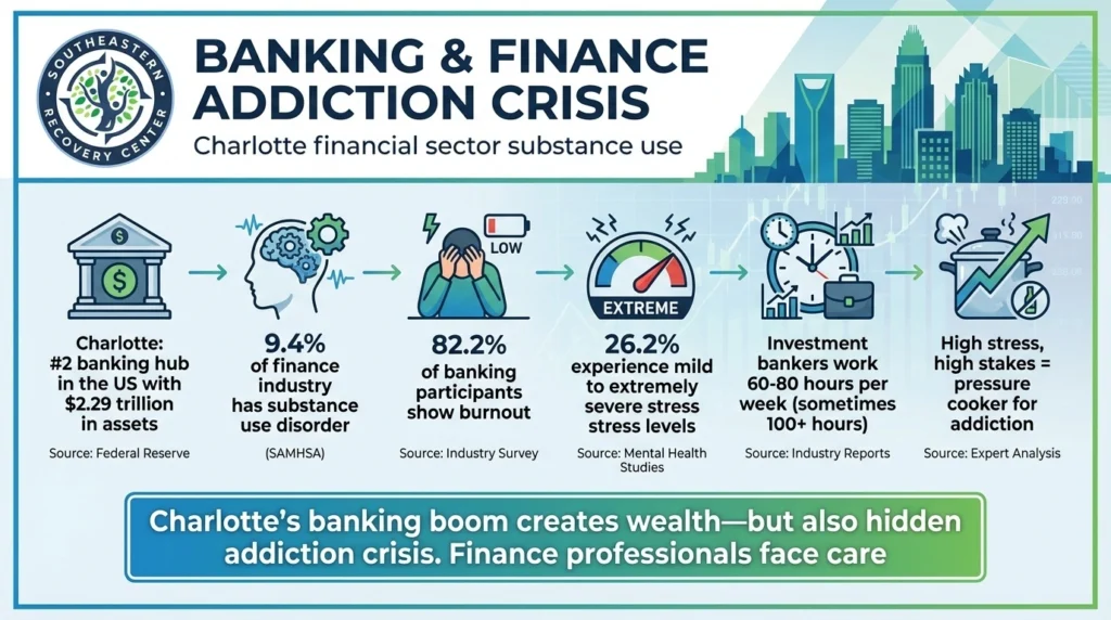 infographic about the Charlotte North Carolina banking & finance addiction crisis
