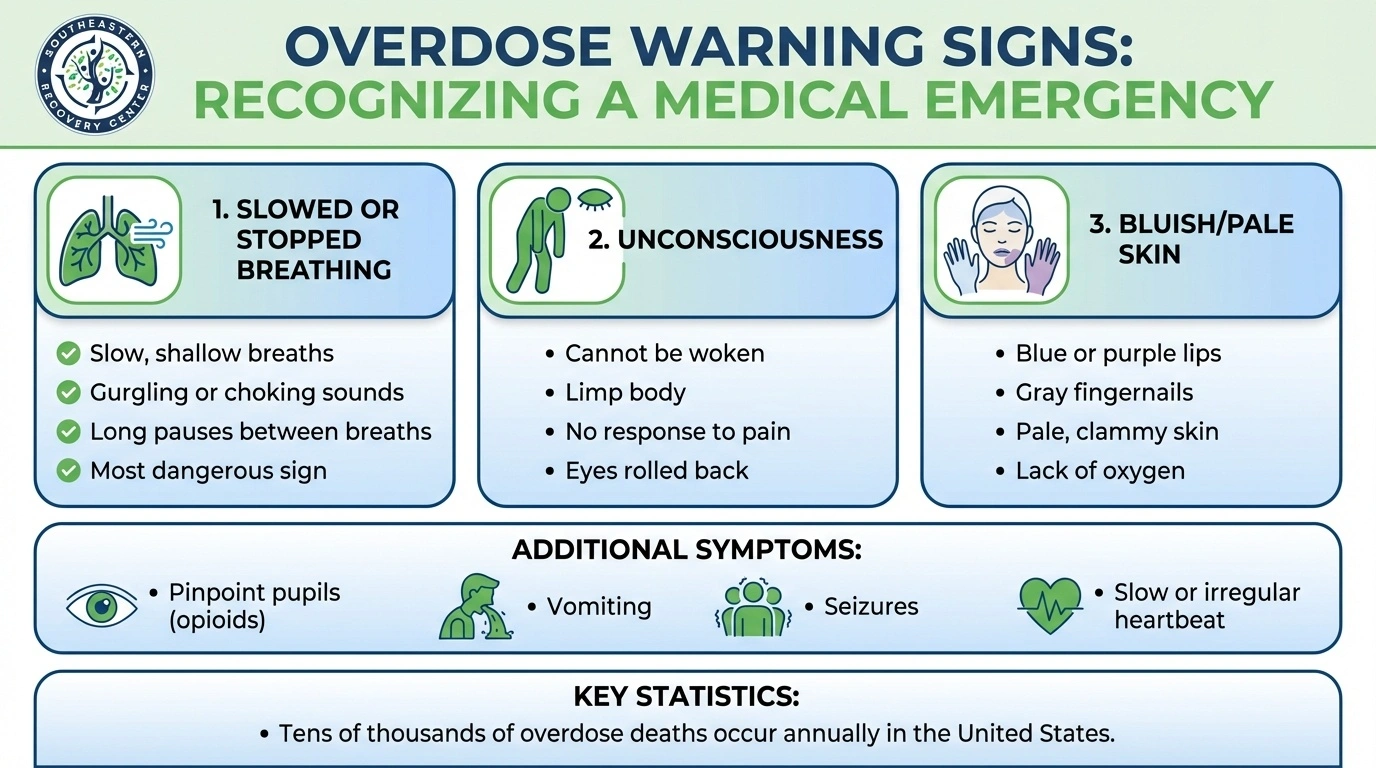 infographic of recognizing the warning signs of an overdose in a medical emergency