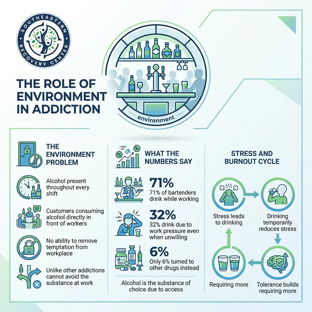 infographic of the role of a restaurant environment in addiction and alcoholism in North Carolina