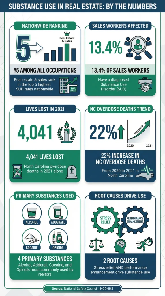infographic on substance use in real estate industry by the numbers (statistics)