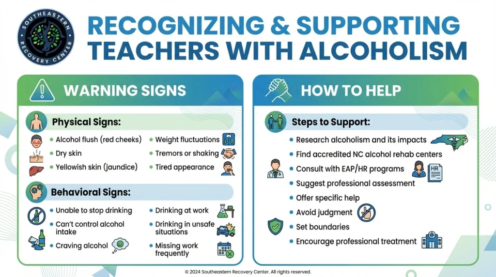 infographic of how to spot and support teachers with alcoholism