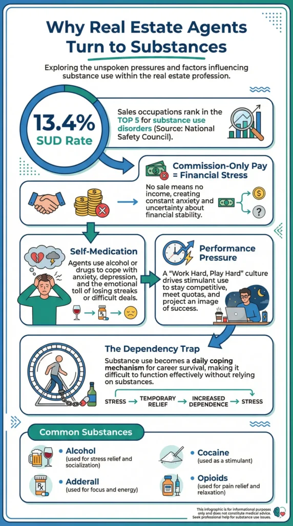 infographic of Why Real Estate Agents Turn to Substances and Alcohol and Abuse it