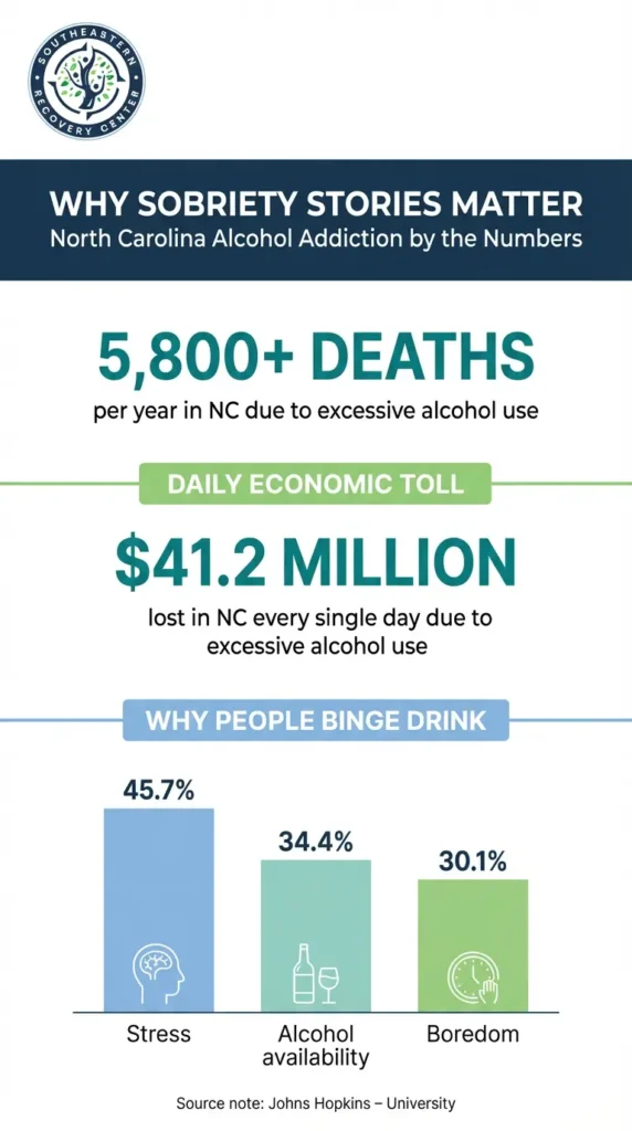 image infographic explaining with North Carolina statistics why sobriety stories matter in addiction treatment