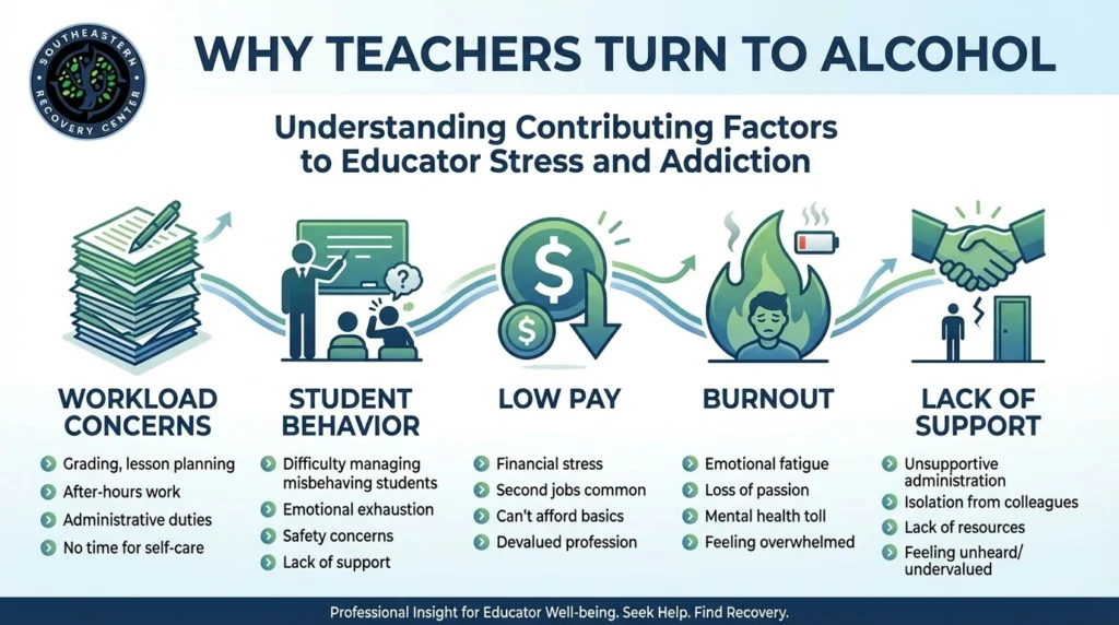 infographic of why teachers turn to alcohol