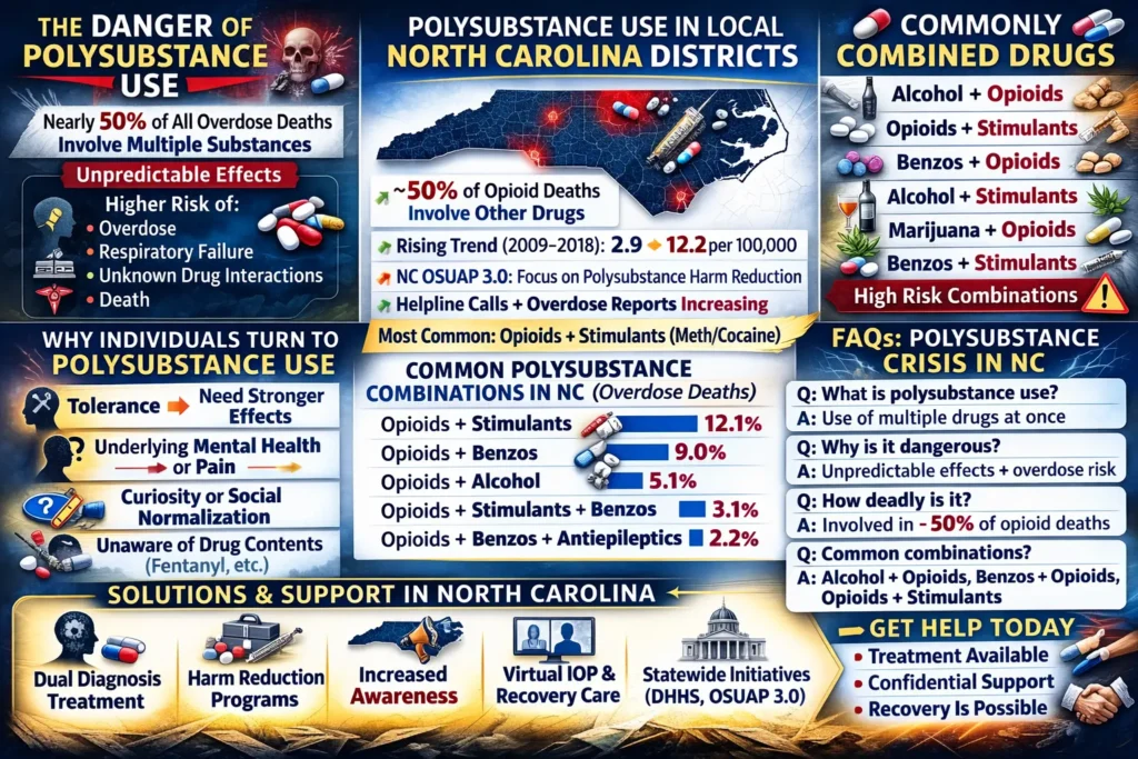 infographic of the danger of polysubstance use and other statistics for north carolina